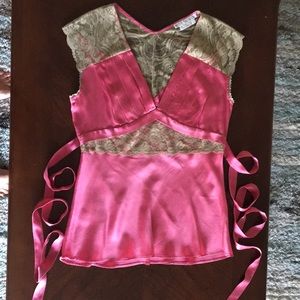 🔥Beautiful Hot Pink Silk To The Max Low Cut Shirt